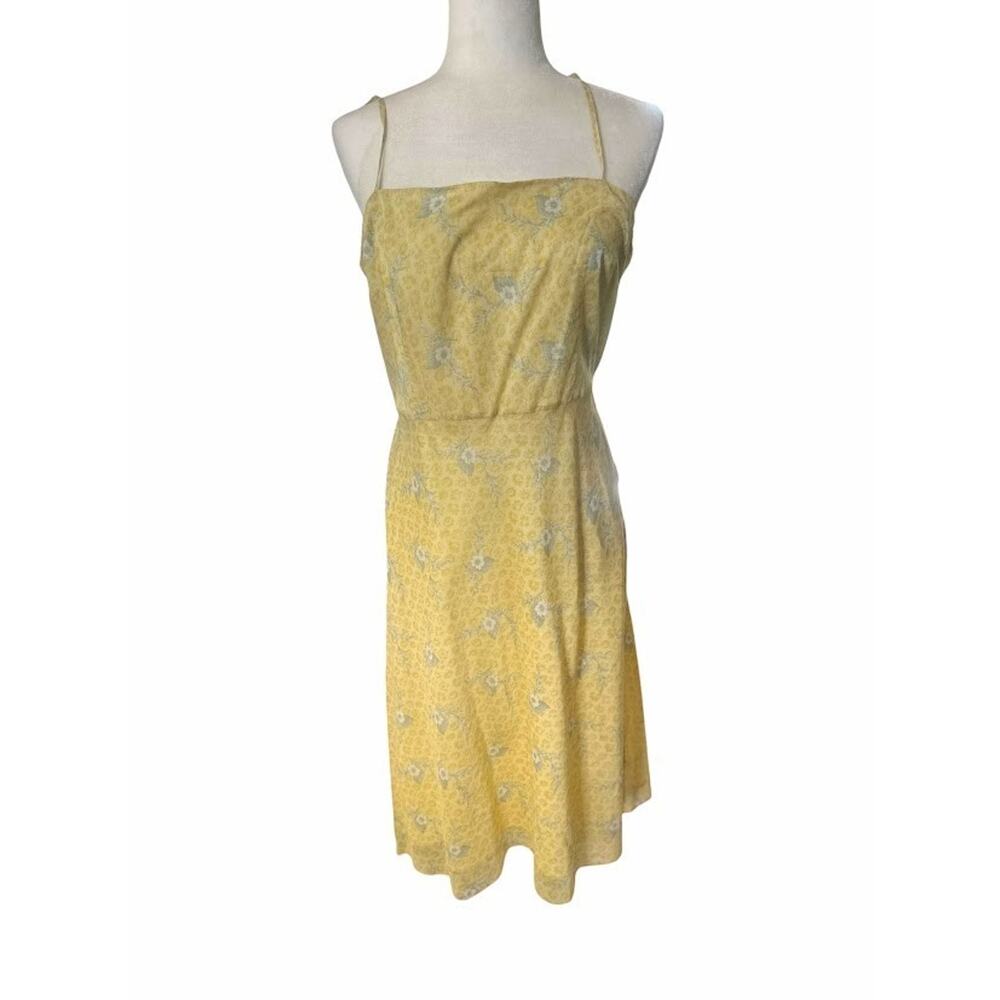 Vintage J Crew Sun Dress Size 12 Y2K Floral Old Money Butter Yellow Boho Midi